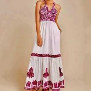 Anthropologie Manuela Embroidered Maxi Dress